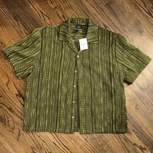 Forever 21 Green Striped Button-Down Shirt